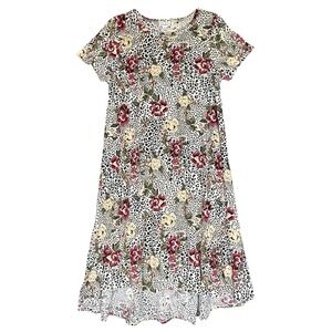 Lularoe Carly Dress Womens XS Floral Snow Leopard Cheetah Whimsigoth Romantic‎